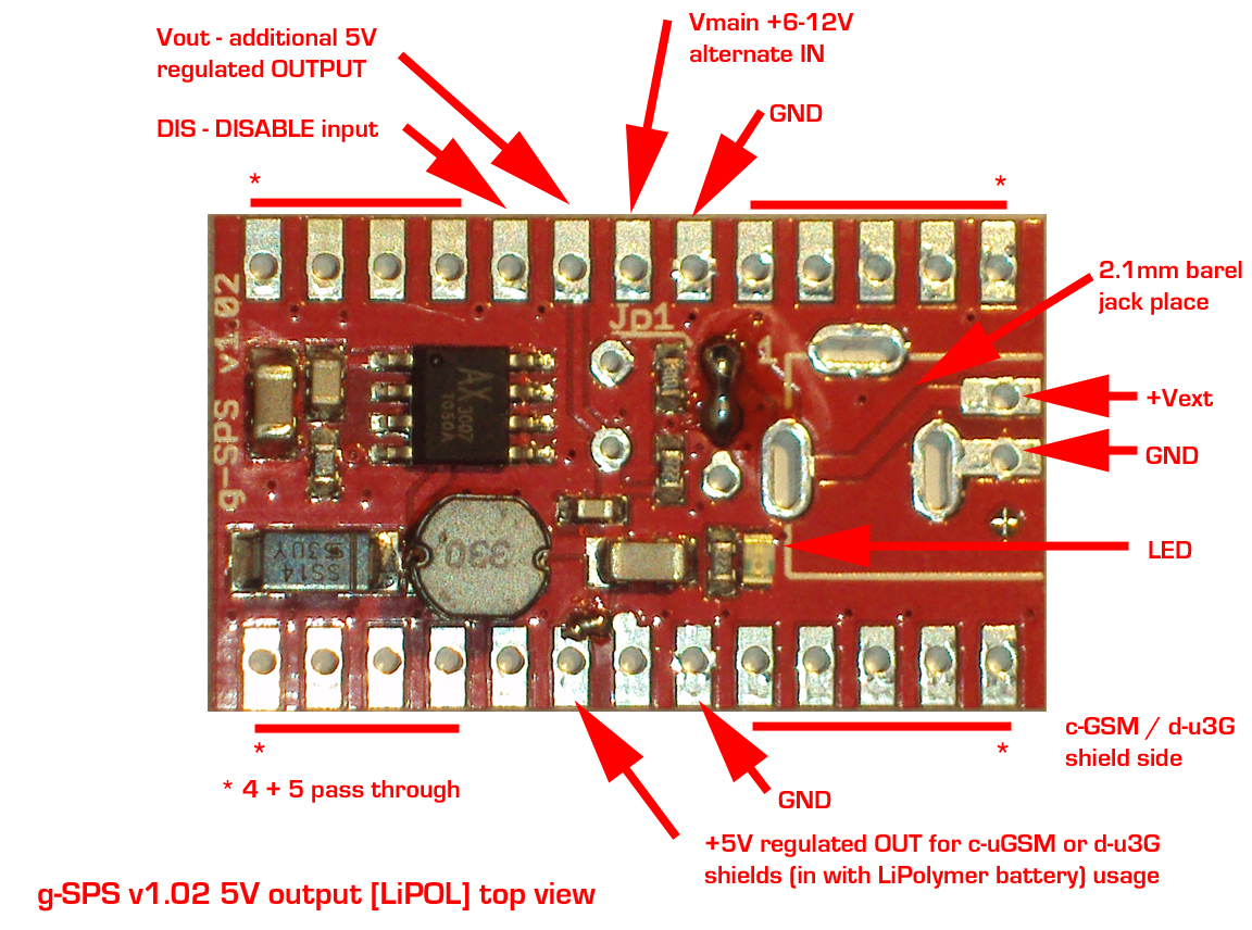 SWITCHING POWER SUPPLY for 4G / 3G / GSM SHIELDS ** gSPS 1.02 board series FEATURES